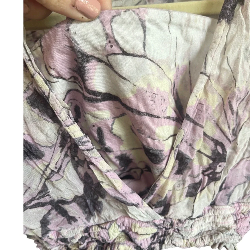 Anthropologie Sheer Cropped Puff Sleeve Abstract Print Top‎ S